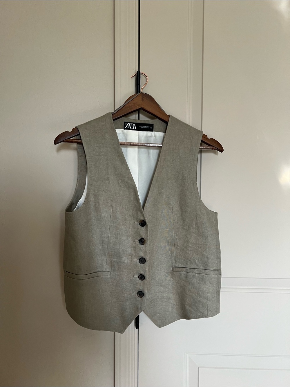 ZARA Women's Taupe-Grey Linen Blend Vest - Button Front